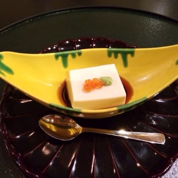 hakubai - 1st Appetizer: Sesame Tofu Topped with Salmon Roe and Wasabi in Dashi Broth - Japanese Near Me - New York, New York hakubai - 1st Appetizer: Sesame Tofu Topped with Salmon Roe and Wasabi in Dashi Broth - Japanese Near Me - New York, New York