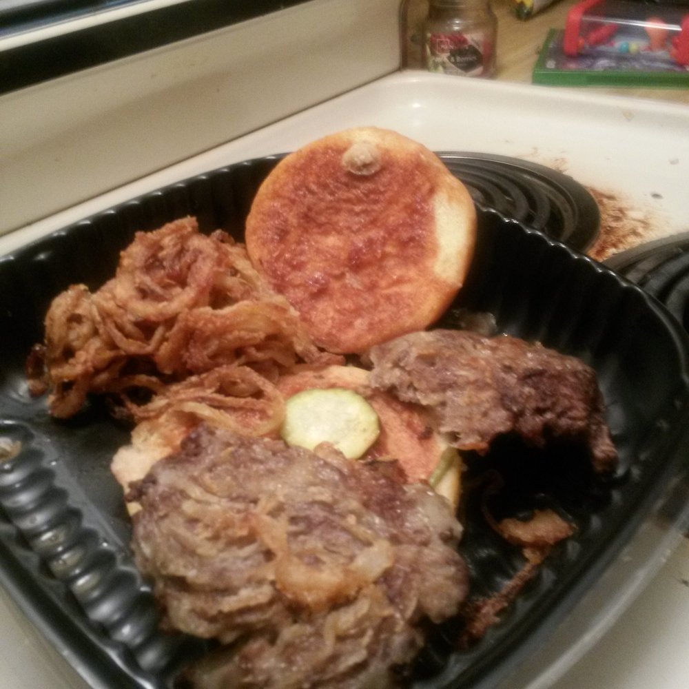 Applebee's Grill + Bar - Photo showing my burger that was actually two smaller burgers and pile of undercooked onions - American Near Me - Sturgis, Michigan Applebee's Grill + Bar - Photo showing my burger that was actually two smaller burgers and pile of undercooked onions - American Near Me - Sturgis, Michigan