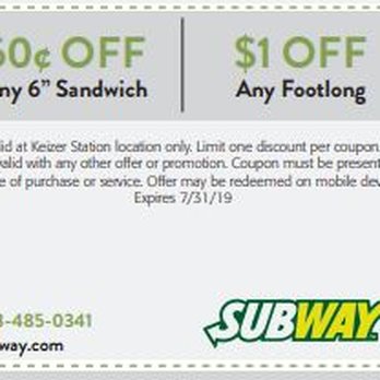 Keizer Station - $0.50 off any 6" sandwich or $1 off any footlong at Subway - Shopping Centers Near Me - Keizer, Oregon