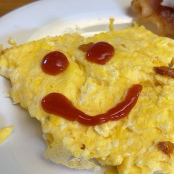 Stack'em High Pancakes & So Forth - Scrambled eggs. (I drew the face lol) - Pancakes Near Me - Kill Devil Hills, North Carolina