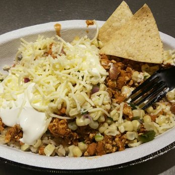 Chipotle Mexican Grill - Tofu rice bowl, pinto beans, cheese, sour cream, corn,  chips - Mexican Near Me - Long Island City, New York