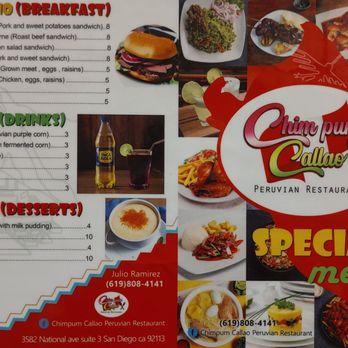 Chimpum Callao Peruvian Restaurant - One side of the menu - Peruvian Near Me - San Diego, California Chimpum Callao Peruvian Restaurant - One side of the menu - Peruvian Near Me - San Diego, California
