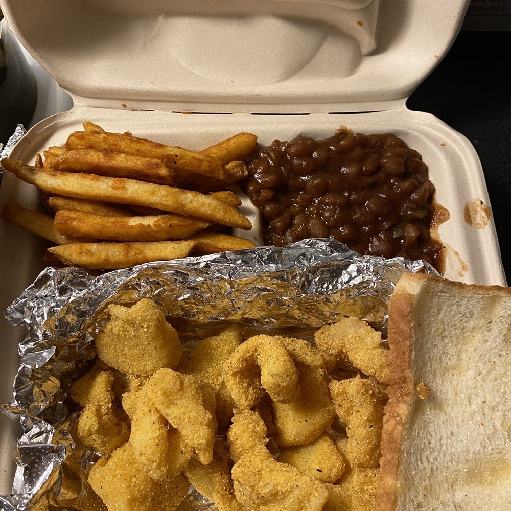 Smoke In The Pit - Catfish Nuggets Dinner, fries, baked beans and bread. - Barbeque Near Me - Minneapolis, Minnesota