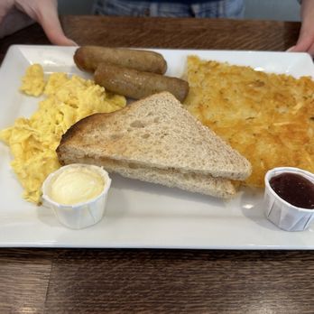 Over Easy - Dove Valley - Scrambled eggs, sausage, and hash browns. - Breakfast & Brunch Near Me - Phoenix, Arizona Over Easy - Dove Valley - Scrambled eggs, sausage, and hash browns. - Breakfast & Brunch Near Me - Phoenix, Arizona