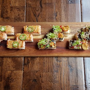 Green Leaf Cafe - Aburi Salmon Oshi and Aburi Spicy BBQ Eel Oshi - Sushi Bars Near Me - Burnaby, British Columbia