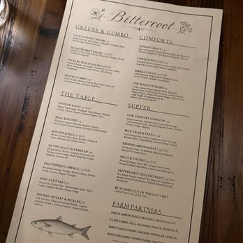 Bitterroot - Dinner menu - New American Near Me - Destin, Florida