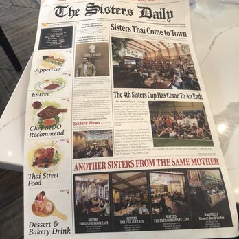 Sisters Thai - The Menu is a printed newspaper! The front page: stories about the owner and employees. Inside: food listings. So creative!! - Thai Near Me - Fairfax, Virginia Sisters Thai - The Menu is a printed newspaper! The front page: stories about the owner and employees. Inside: food listings. So creative!! - Thai Near Me - Fairfax, Virginia