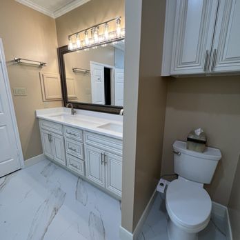 LM TILE - Updated bathroom counters and cabinets for more storage space! My bathroom looks larger now. - Flooring Near Me - Houston, Texas LM TILE - Updated bathroom counters and cabinets for more storage space! My bathroom looks larger now. - Flooring Near Me - Houston, Texas