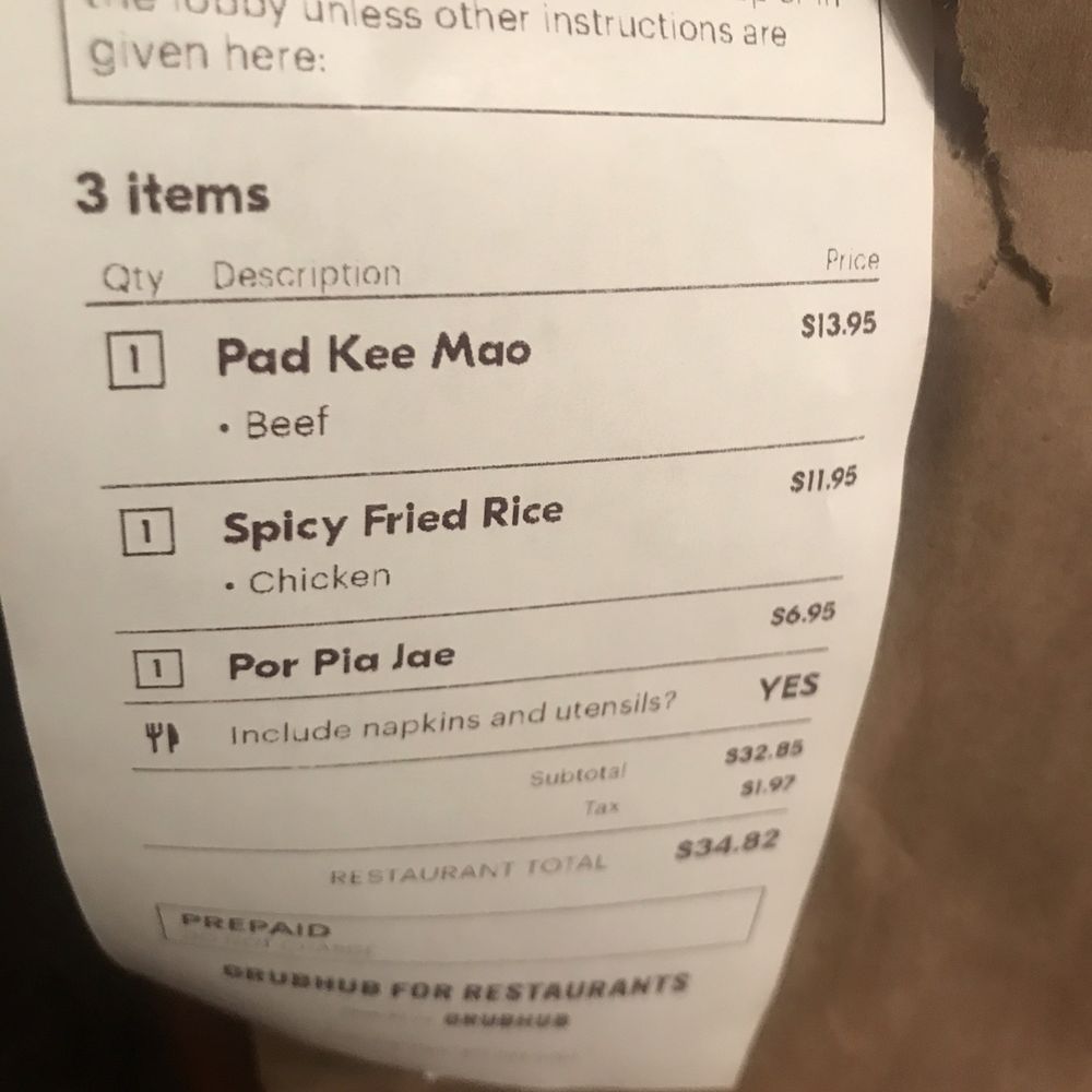 Thai Tanium Restaurant - Receipt from grub hub - Thai Near Me - Gaithersburg, Maryland Thai Tanium Restaurant - Receipt from grub hub - Thai Near Me - Gaithersburg, Maryland