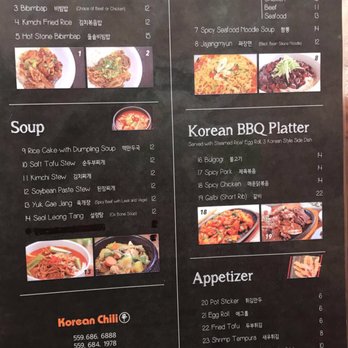 Korean Chili - Menu 8.13.17 - Korean Near Me - Tulare, California