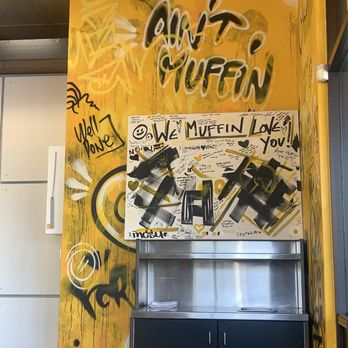 Muffin Can Stop Us - More wall decor above trash can - Cafes Near Me - Studio City, California