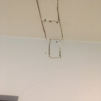 Double E Electrical - Patch 2 & 3 required ceiling repair left following recessed light installation. Cost of repair above so-called "flat rate" estimate. - Electricians Near Me - Woodbridge, Virginia