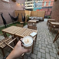 Back patio seating and the Patch Adams elixir