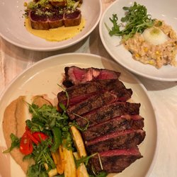 Ka'ana Kitchen - Big eye tuna, top. Right, mushroom risotto. Bottom, chefs cut ribeye.