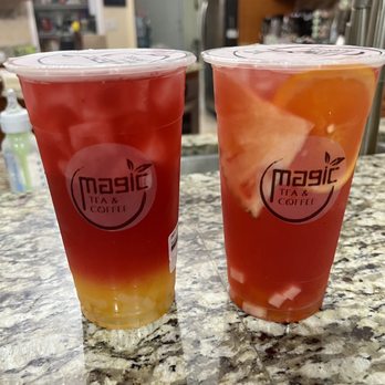 Magic Tea & Coffee - Sunset in Hibiscus Tea and Pineapple & Orange in Hibicus Tea - Bubble Tea Near Me - TWN N CNTRY, Florida Magic Tea & Coffee - Sunset in Hibiscus Tea and Pineapple & Orange in Hibicus Tea - Bubble Tea Near Me - TWN N CNTRY, Florida