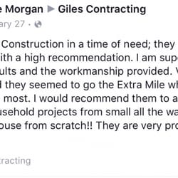 Giles Contracting - Customer review on our other Social Media account
