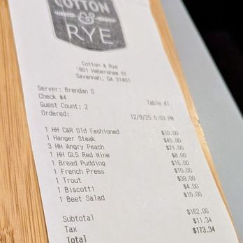 Cotton & Rye - Best meal of our trip - New American Near Me - Savannah, Georgia