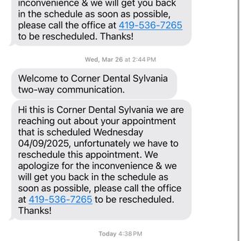 Corner Dental - Sylvania - Them canceling my appointment the last three months for no reason. - General Dentistry Near Me - Toledo, Ohio Corner Dental - Sylvania - Them canceling my appointment the last three months for no reason. - General Dentistry Near Me - Toledo, Ohio