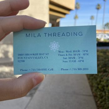 Mila Threading - Business card - Threading Services Near Me - Fountain Valley, California