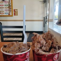 We ordered the same size (Love it), but his was twice as large. Photo shows his after 6-7 bites and mine (left) after one bite.