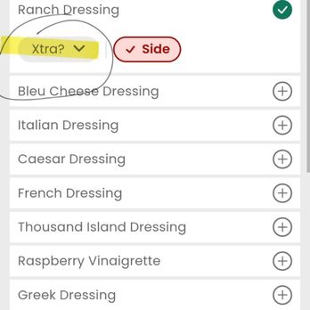 Pizza World - 1st pic shows green check mark that ranch was selected, I highlighted the drop down for extra ranch. - Italian Near Me - Palm Harbor, Florida