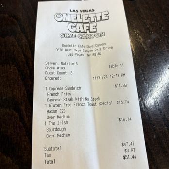 Omelette Cafe - Our receipt - Cafes Near Me - Las Vegas, Nevada Omelette Cafe - Our receipt - Cafes Near Me - Las Vegas, Nevada