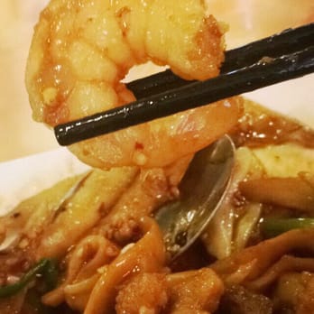 Szechuan Chef - Huge shrimp in the spicy hand shaven noodles! - Szechuan Near Me - Bellevue, Washington