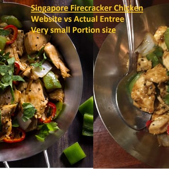 P.F. Chang's - Singapore Firecracker Chicken..Very small portion size... See the website vs actual entree photo. - Chinese Near Me - Boston, Massachusetts P.F. Chang's - Singapore Firecracker Chicken..Very small portion size... See the website vs actual entree photo. - Chinese Near Me - Boston, Massachusetts