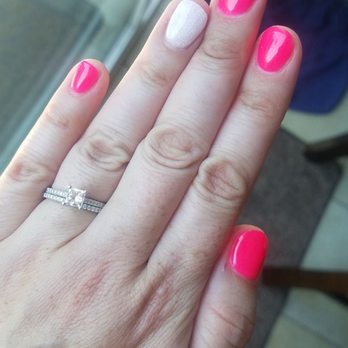 Luxe Nail Bar - Electric pink with a white glitter accent nail. - Nail Salons Near Me - Lafayette, Colorado