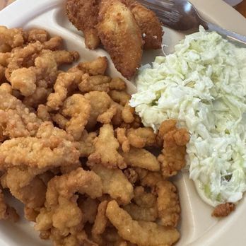 Seaside Galley - Clam strips, slaw and hush puppies - Seafood Near Me - Harkers Island, North Carolina Seaside Galley - Clam strips, slaw and hush puppies - Seafood Near Me - Harkers Island, North Carolina