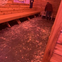 Waiting area with peanut hulls on the floor. Yikes for allergy aware customers.