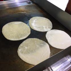 蝦豬餅 - Grilling the wrap layer. Like a scallion pancake without scallions. Buttery tasting!