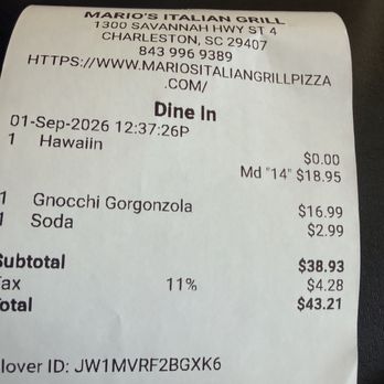 Mario's Italian Grill - Great lunch for two with leftovers for dinner - Pizza Near Me - Charleston, South Carolina Mario's Italian Grill - Great lunch for two with leftovers for dinner - Pizza Near Me - Charleston, South Carolina