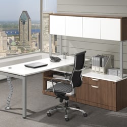 E3 Office Furniture & Interiors - Bridge Plus Series Desk in White and Modern Walnut Finish