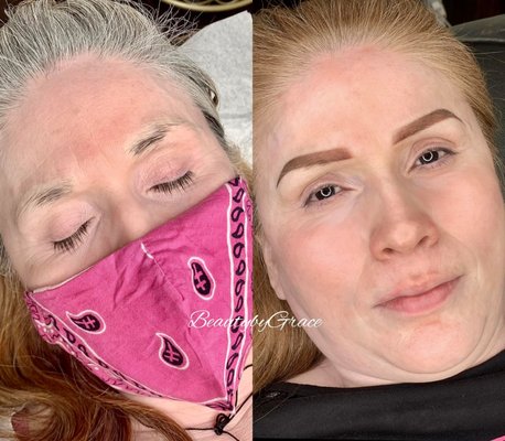 Brows - Microblading & Shading - Eva has dedicated herself to being the very best artist for each of her clients’ personal needs. She holds multiple certifications in advanced microblading and microshading techniques and has trained extensively to be your go-to specialist for anything Permanent Makeup, from eyebrows, to lip blushing, and eye-liner.
She will go over all the techniques with you during your consultation while considering your personal skin type, lifestyle (any health issues) and map a custom shape that is best for your face and frame. We take our time to ensure the very best results and get your approval and confirmation before we begin. We also customize your color and pigment, so you’re in great hands.
For Permanent Makeup Eyebrows, there are 3 main techniques: Microblading, Microshading (aka Ombré or Powder Brows), or Hybrid/Combination Brows which feature a blend of both techniques. The results from these semi-permanent techniques last 2-3 years and are ranging from a very natural look to a soft powdery look that resembles makeup, or even a sharp pencil look. Good Brows are made by appointment, so feel free to check out some of our happy customers, but don’t forget to book with us! Brows - Microblading & Shading - Eva has dedicated herself to being the very best artist for each of her clients’ personal needs. She holds multiple certifications in advanced microblading and microshading techniques and has trained extensively to be your go-to specialist for anything Permanent Makeup, from eyebrows, to lip blushing, and eye-liner.
She will go over all the techniques with you during your consultation while considering your personal skin type, lifestyle (any health issues) and map a custom shape that is best for your face and frame. We take our time to ensure the very best results and get your approval and confirmation before we begin. We also customize your color and pigment, so you’re in great hands.
For Permanent Makeup Eyebrows, there are 3 main techniques: Microblading, Microshading (aka Ombré or Powder Brows), or Hybrid/Combination Brows which feature a blend of both techniques. The results from these semi-permanent techniques last 2-3 years and are ranging from a very natural look to a soft powdery look that resembles makeup, or even a sharp pencil look. Good Brows are made by appointment, so feel free to check out some of our happy customers, but don’t forget to book with us!