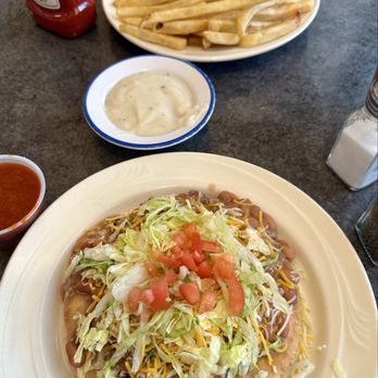 Black Mesa Travel Center - Pueblo Indian taco and chicken strips with gravy & fries. - Diners Near Me - Algodones, New Mexico Black Mesa Travel Center - Pueblo Indian taco and chicken strips with gravy & fries. - Diners Near Me - Algodones, New Mexico