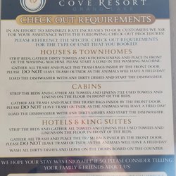Candlewyck Cove Resort - Check out requirements