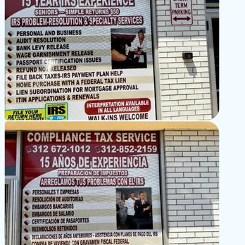 Compliance Tax Service - Compliance Tax Service at Cicero Plaza. Bilingual window signage. English & multi-language support for expert IRS Defense." - Tax Services Near Me - Oak Lawn, Illinois Compliance Tax Service - Compliance Tax Service at Cicero Plaza. Bilingual window signage. English & multi-language support for expert IRS Defense." - Tax Services Near Me - Oak Lawn, Illinois