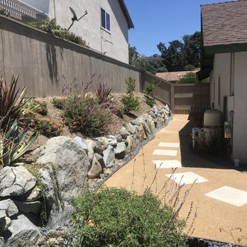 Eco Minded Solutions - Side of the house.  WIth the retention wall. - Landscape Architects or Designers Near Me - San Diego, California