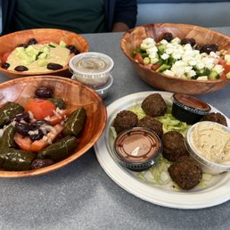 Hummus, falafel, dolma, Mediterranean salad large