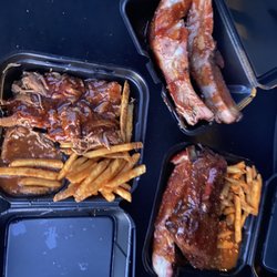 Cotton Family BBQ - Meat only - Ribs Pork w/ 2 sides - Fries & baked beans RIBS w/ sides - Fries & bakes beans