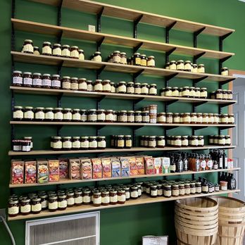 Apple Barn - shelves filled with jars of jams - Fruits & Veggies Near Me - Chatham, Illinois