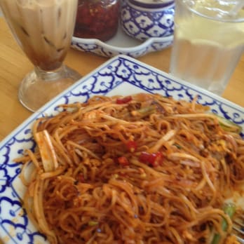 Baan Thai - Spicy Pad Thai with Thai Iced coffee was a satisfying meal - Thai Near Me - Seaside, California Baan Thai - Spicy Pad Thai with Thai Iced coffee was a satisfying meal - Thai Near Me - Seaside, California