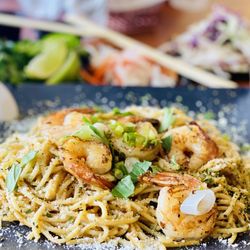 Basil & Sprout - Garlic A11. Shrimp Garlic Noodle. YUM! :)'