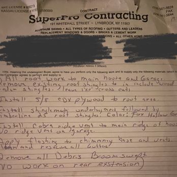 Super Pro Contracting - Receipt - Roofing Near Me - Valley Stream, New York Super Pro Contracting - Receipt - Roofing Near Me - Valley Stream, New York