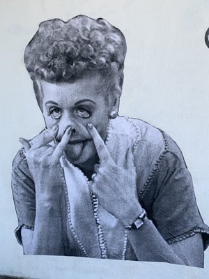 Photo of Amoeba Music - Los Angeles, CA, United States. Hand Painted Large Lucy Mural with a Funny Face on the front side of Amoeba In Hollywood Nov 2019