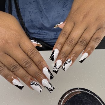 Lavish Day Spa - Black and white abstract nails - Nail Salons Near Me - Metairie, Louisiana Lavish Day Spa - Black and white abstract nails - Nail Salons Near Me - Metairie, Louisiana