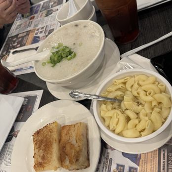 EAT Bistro - Turnip cake and porridge combo. Plus side macaroni soup that comes with the western style breakfast combos - Cantonese Near Me - Rosemead, California