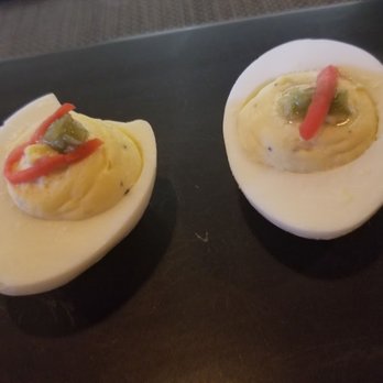 Fourk Kitchen - Lincoln - Close up of 2 out of the 4 Miso Deviled Eggs - American Near Me - Lincoln, California