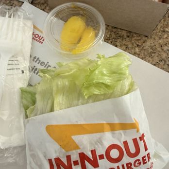 In-N-Out Burger - 3x1 (3x1 is 3 patties and 1 piece of cheese) plain protein style with hot peppers. - Fast Food Near Me - Henderson, Nevada